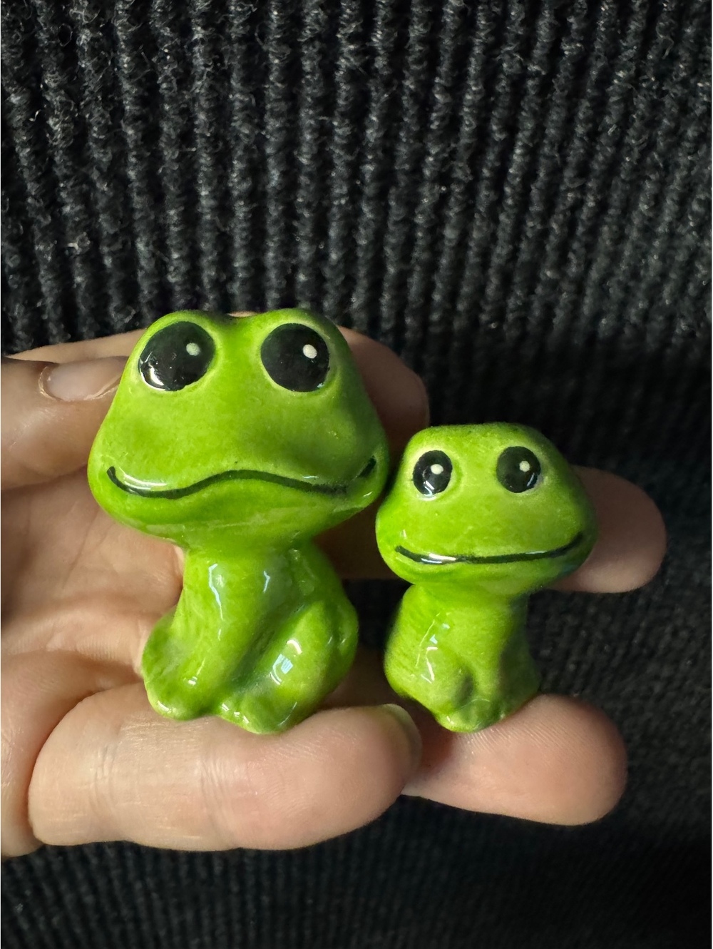 Set of Two Small Green Ceramic Frog Figurines